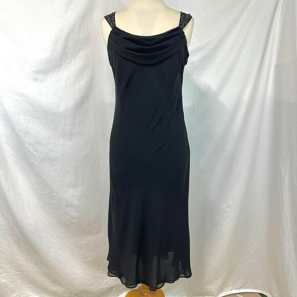 DRESSBARN 2000s Y2K Black Beaded Cowl Neck Cocktail Party Dress Women 8 Goth 90s - Picture 1 of 7